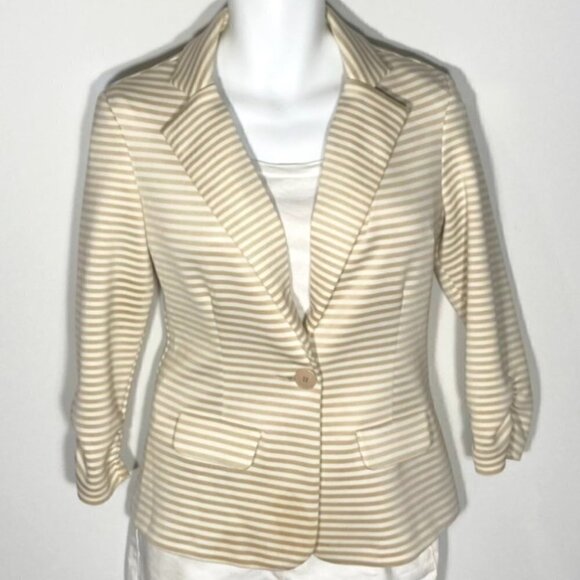 Soho Jackets & Blazers - Soho Neutral Khaki & Ivory Stiped One Button Blazer SZ S